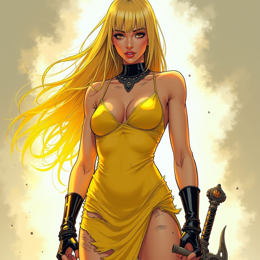 Determined Illyana Rasputin Wields Soulsword in Battle