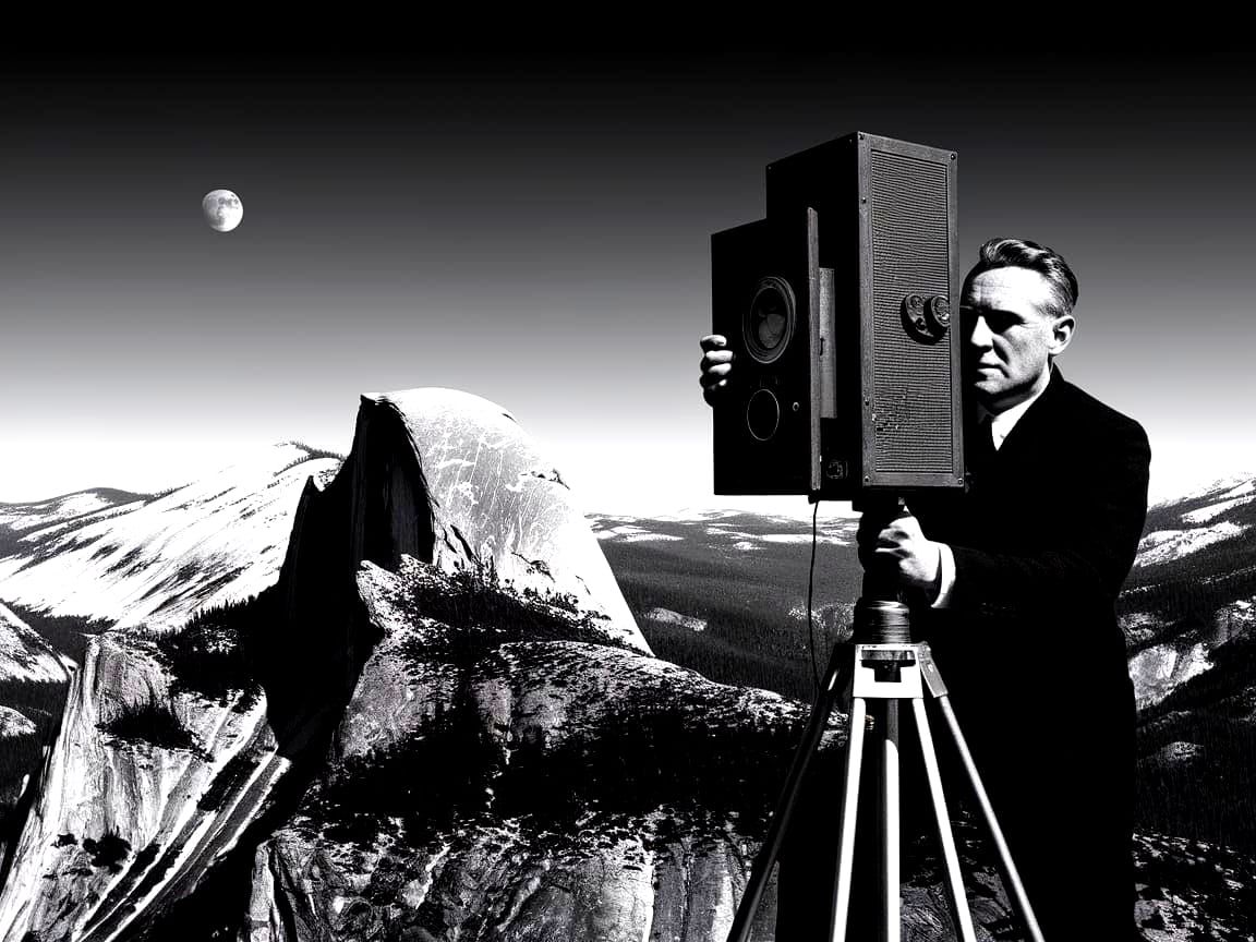 Ansel Adams Photographing Yosemite in High Contrast B&W