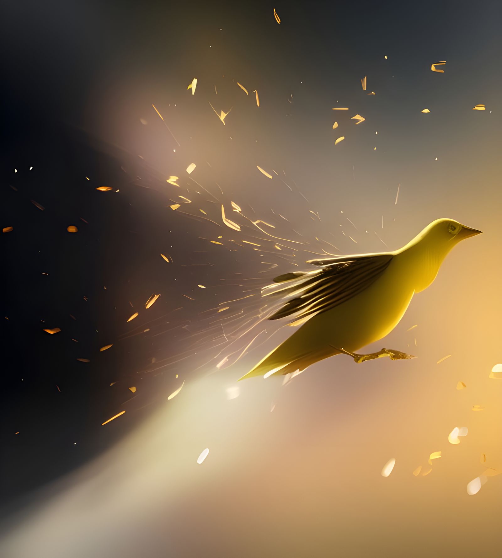 Golden Bird in Flight: Photorealistic Impasto Rendering