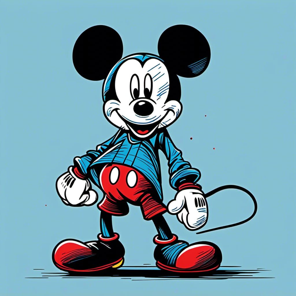 Tech-Noir Mickey Mouse Line Art Illustration