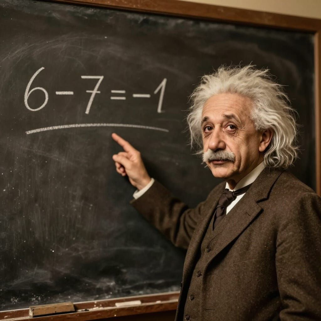 Albert Einstein's Thoughtful Moment with Equation