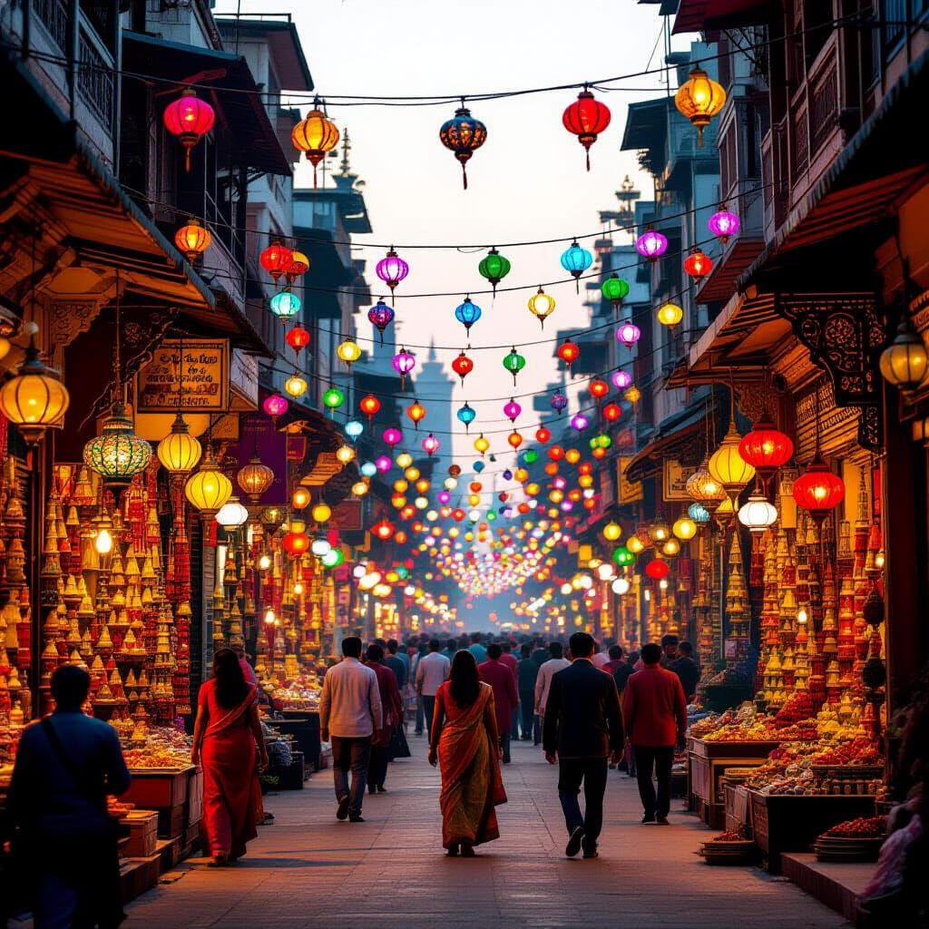 Diwali Street Celebration: Vibrant Lights and Festive Atmosp...