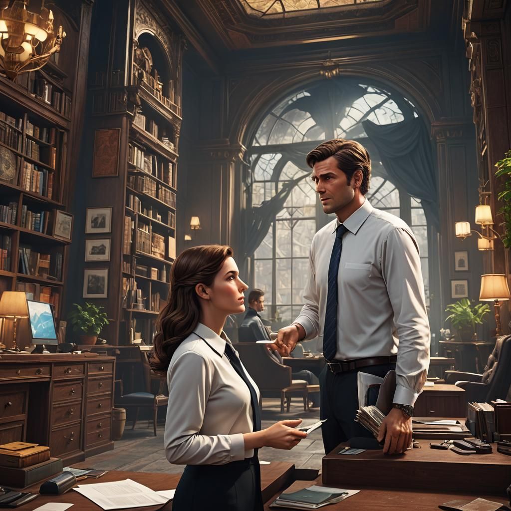 Secretary and Boss: Detailed Matte Painting