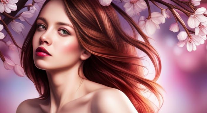 Hyperrealistic Woman in Cherry Blossom Garden