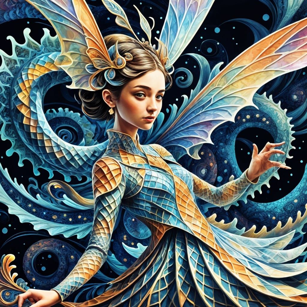 Fairy and Dragon in Abstract Fractal Art