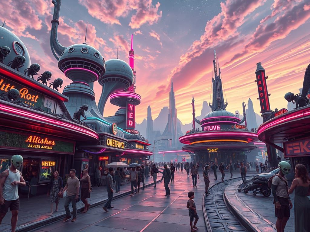 Raypunk Alien Spaceport at Noon