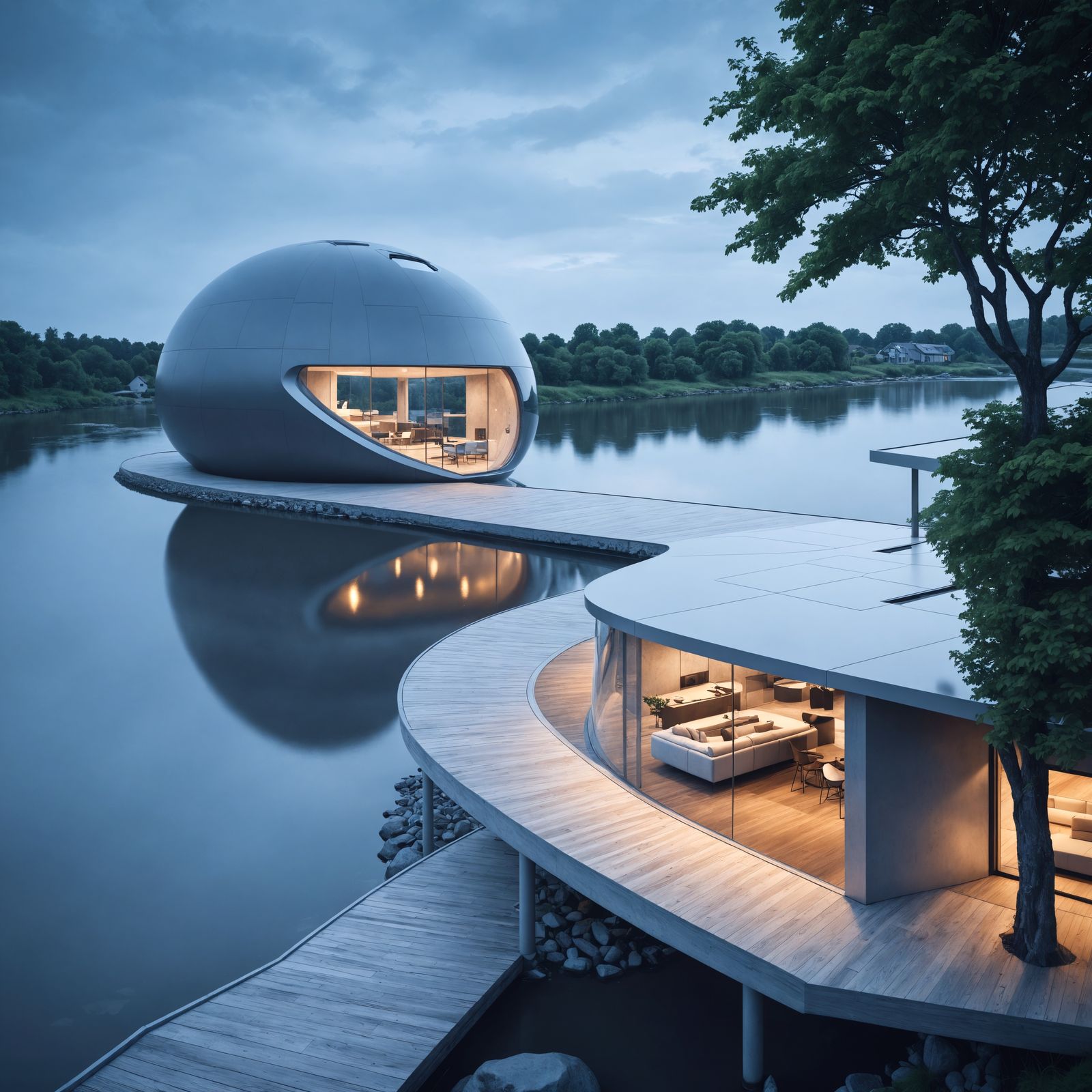 Futuristic Riverside House in Hyperrealistic HDR