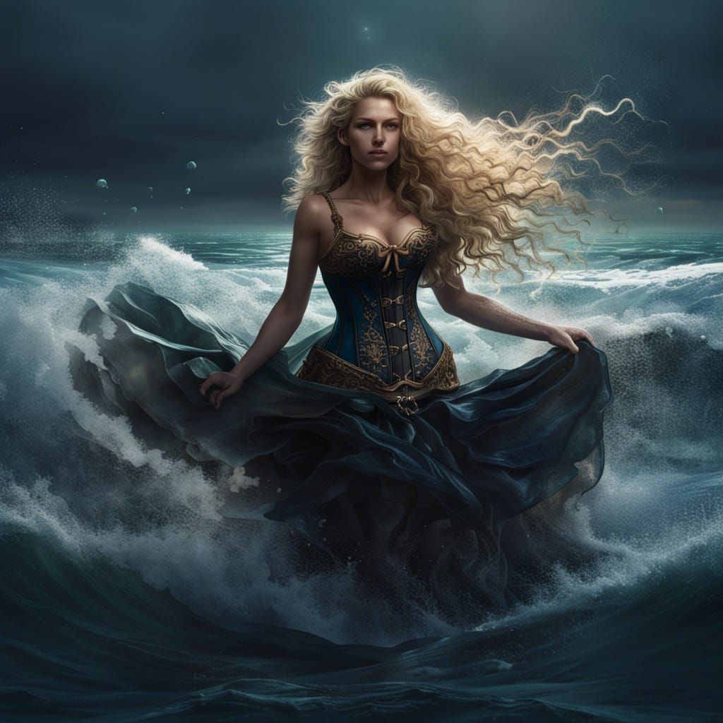 Blonde Woman in Ocean, Dark Fantasy Art