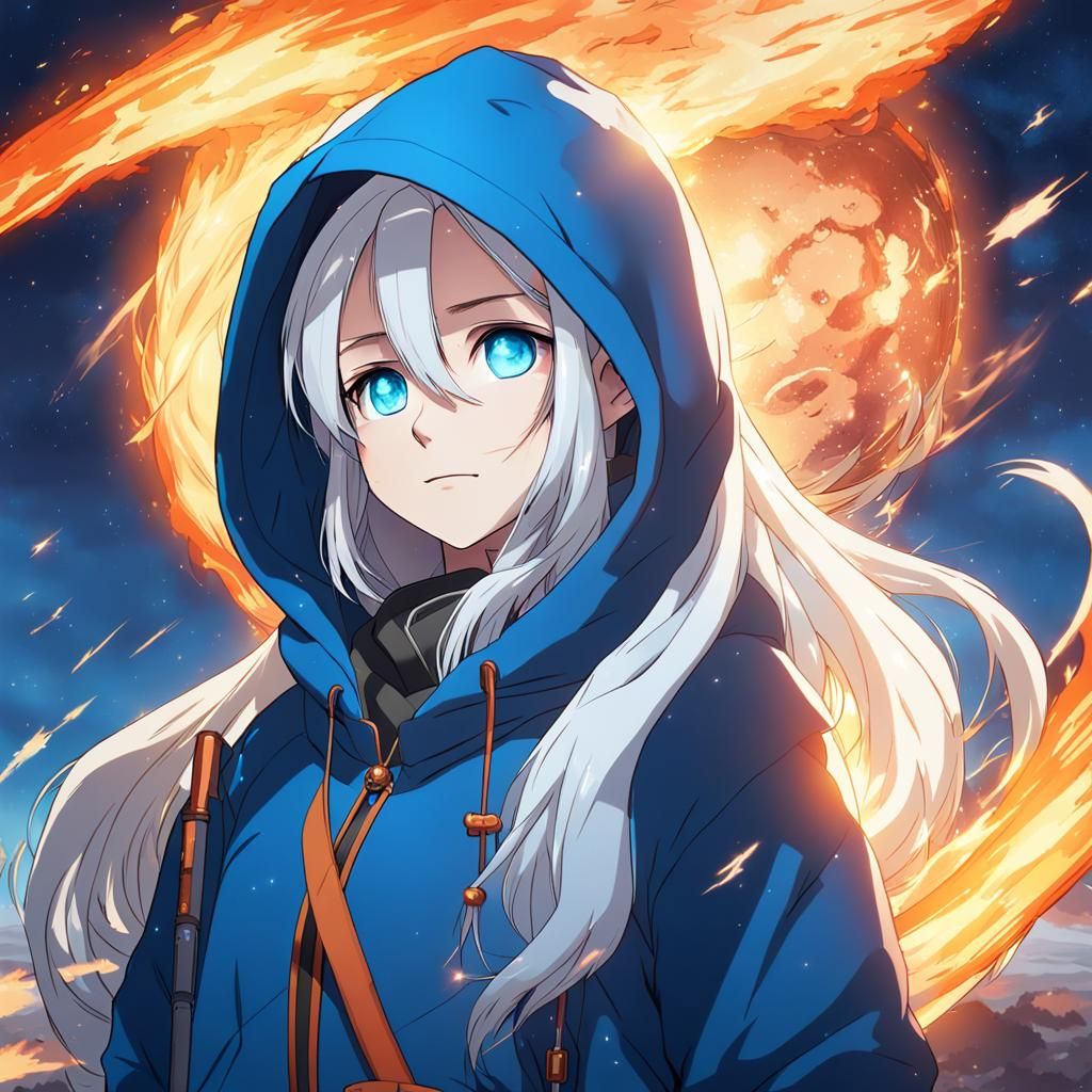 Anime Girl Gazes at Falling Meteor