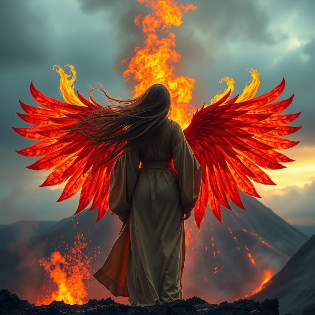 Volcanic Woman with Wings of Fire Digital Art