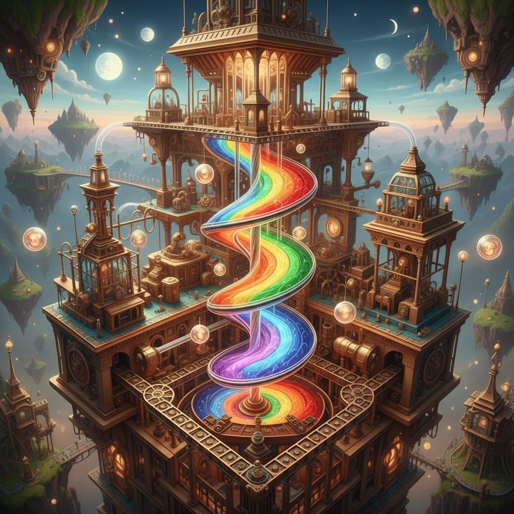 Escher Inspired Rainbow Machine Landscape