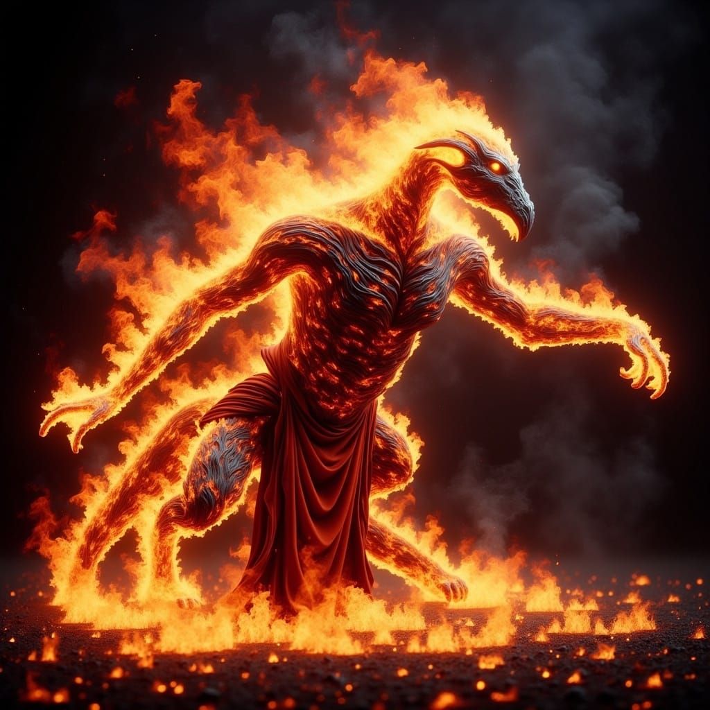 Magma Wisp Creature in Fiery Illumination