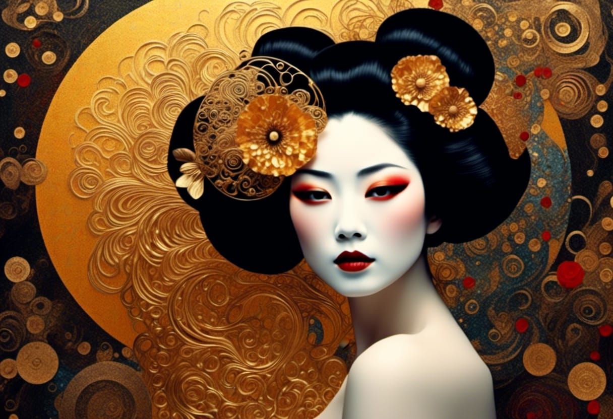Golden Geisha Portrait in Klimt-Inspired Style