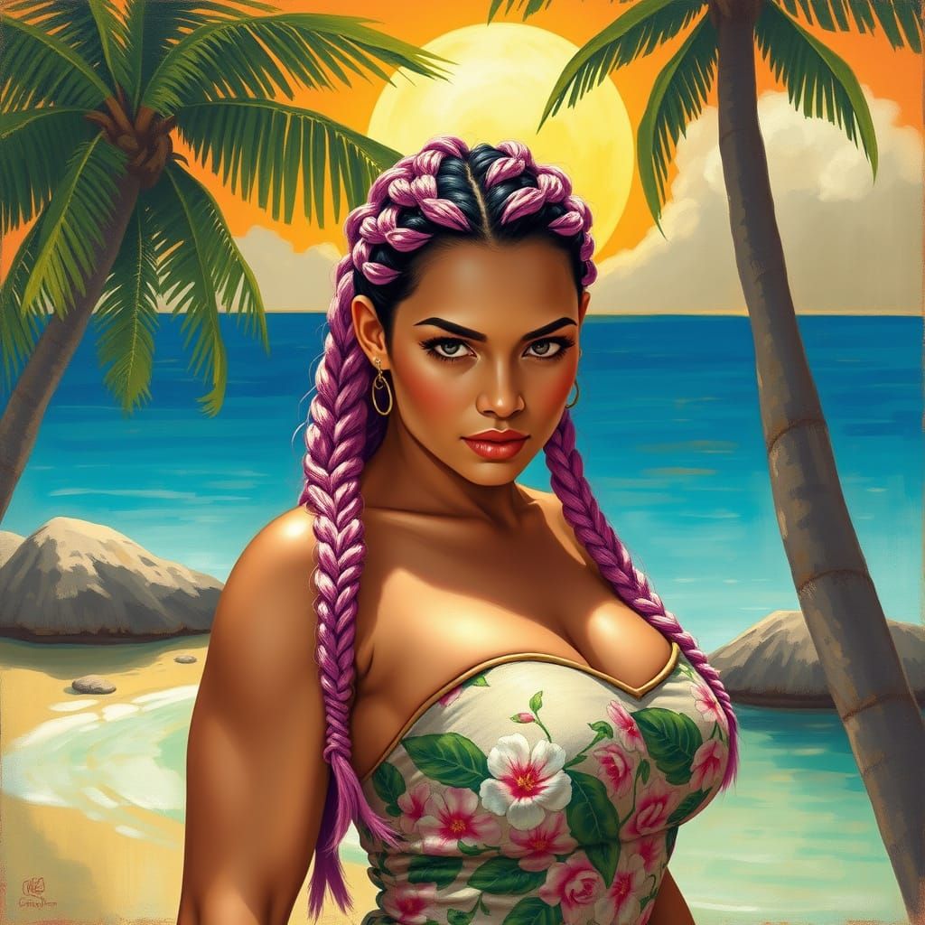 Samoan Warrior Woman in Expressive Art Deco Style