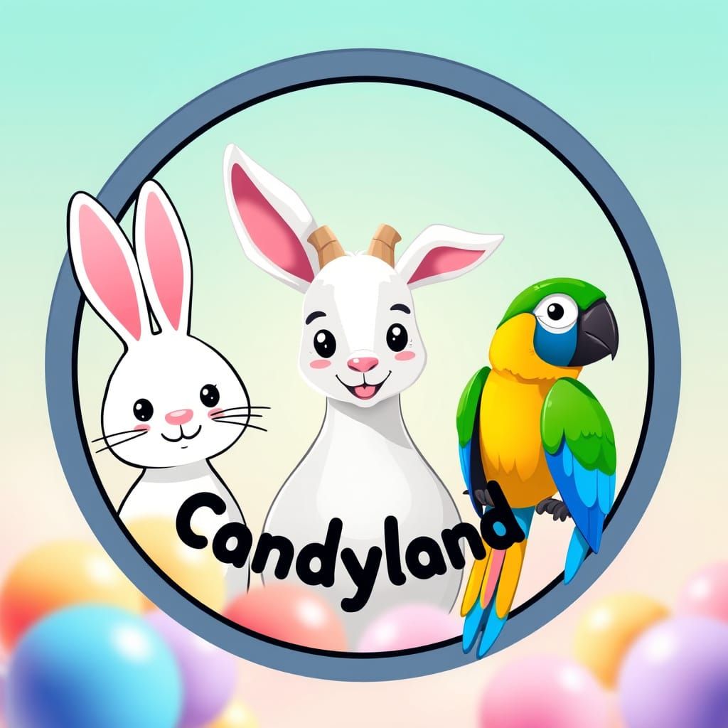 Playful Candyland-Inspired Petting Zoo Logo with Whimsical A...