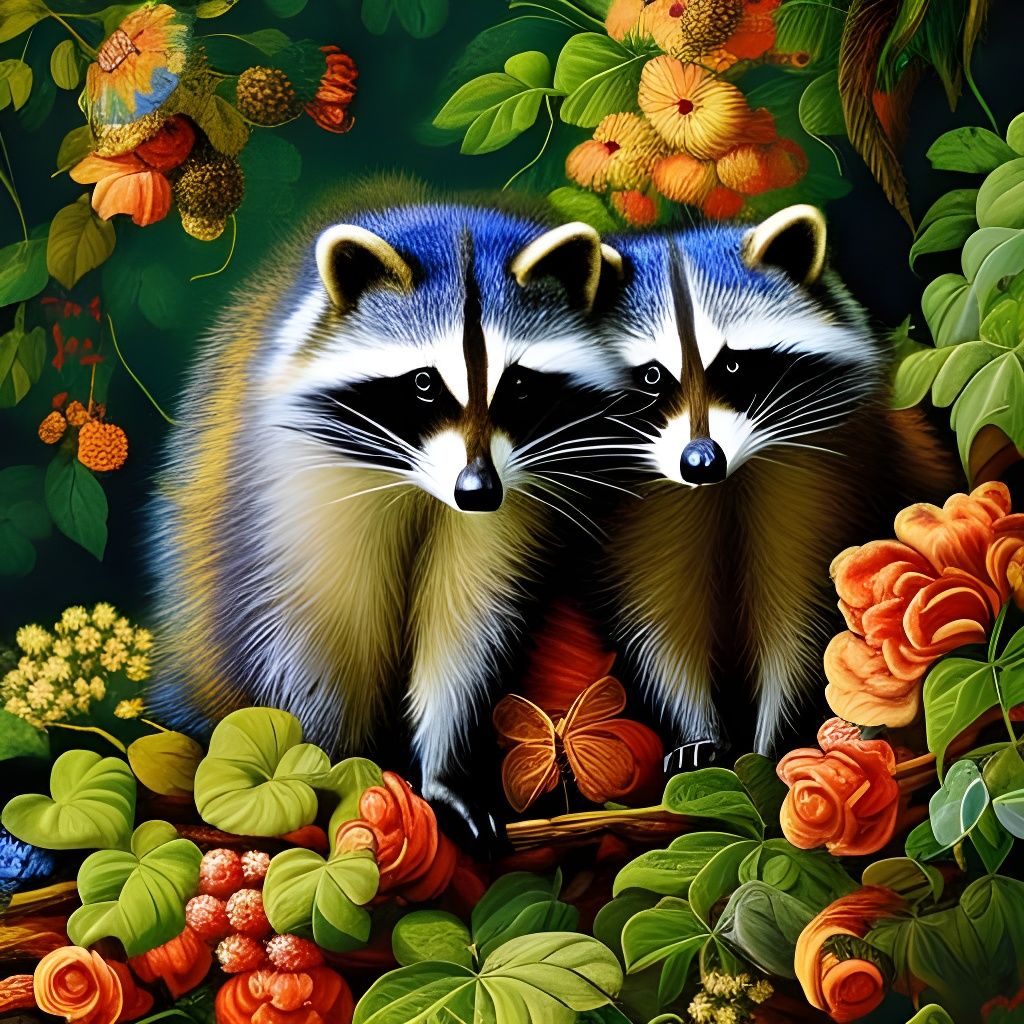 Couple of Raccoons in Lush Forest Splash Screen Art
