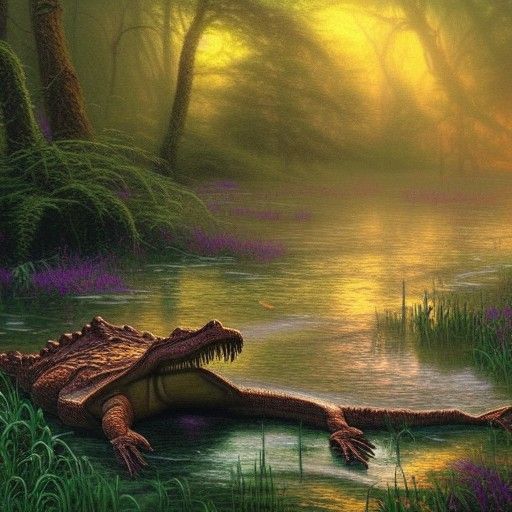 Crocodile in Ethereal Swamp: Hyperdetailed Fantasy
