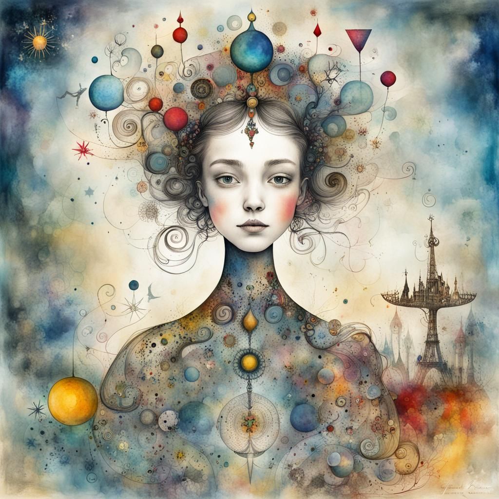 Whimsical Princess in Tomorrow's World: Watercolor Illustrat...