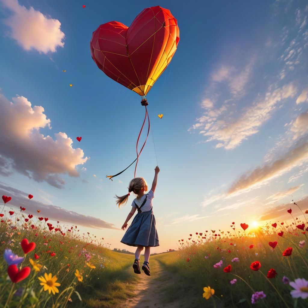 Magical kite lifting a little girl into the sky sending love to her Nana in heaven.