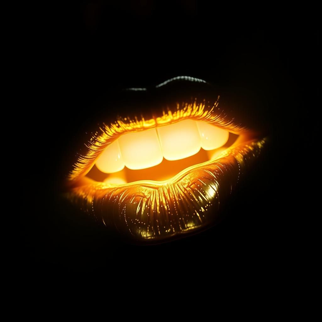 Illuminated Portrait with Golden Lips