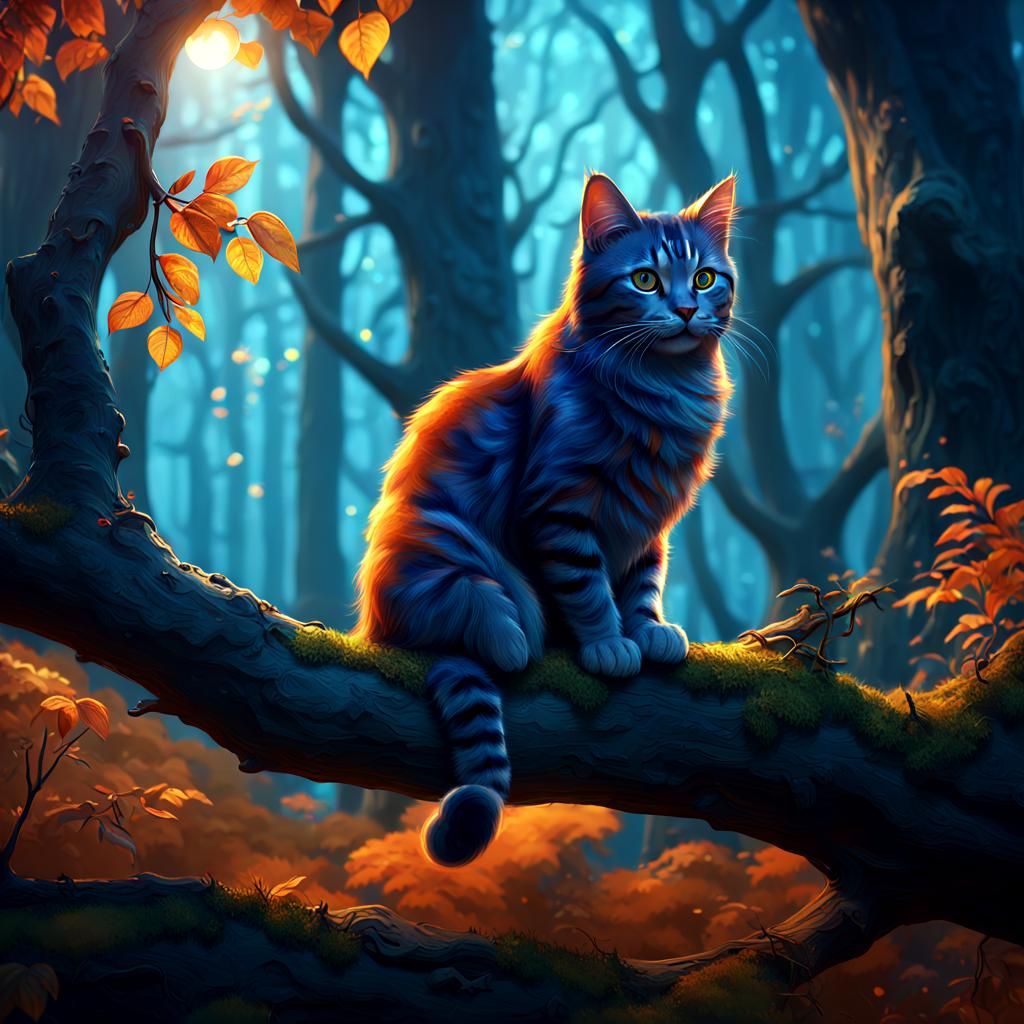 Mystical Cat in Enchanted Forest Concept Art