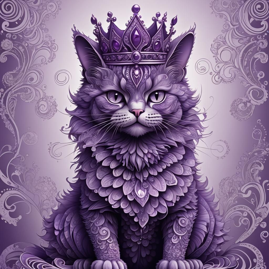 Purple Cat in Tutu with Abstract Fractal Design
