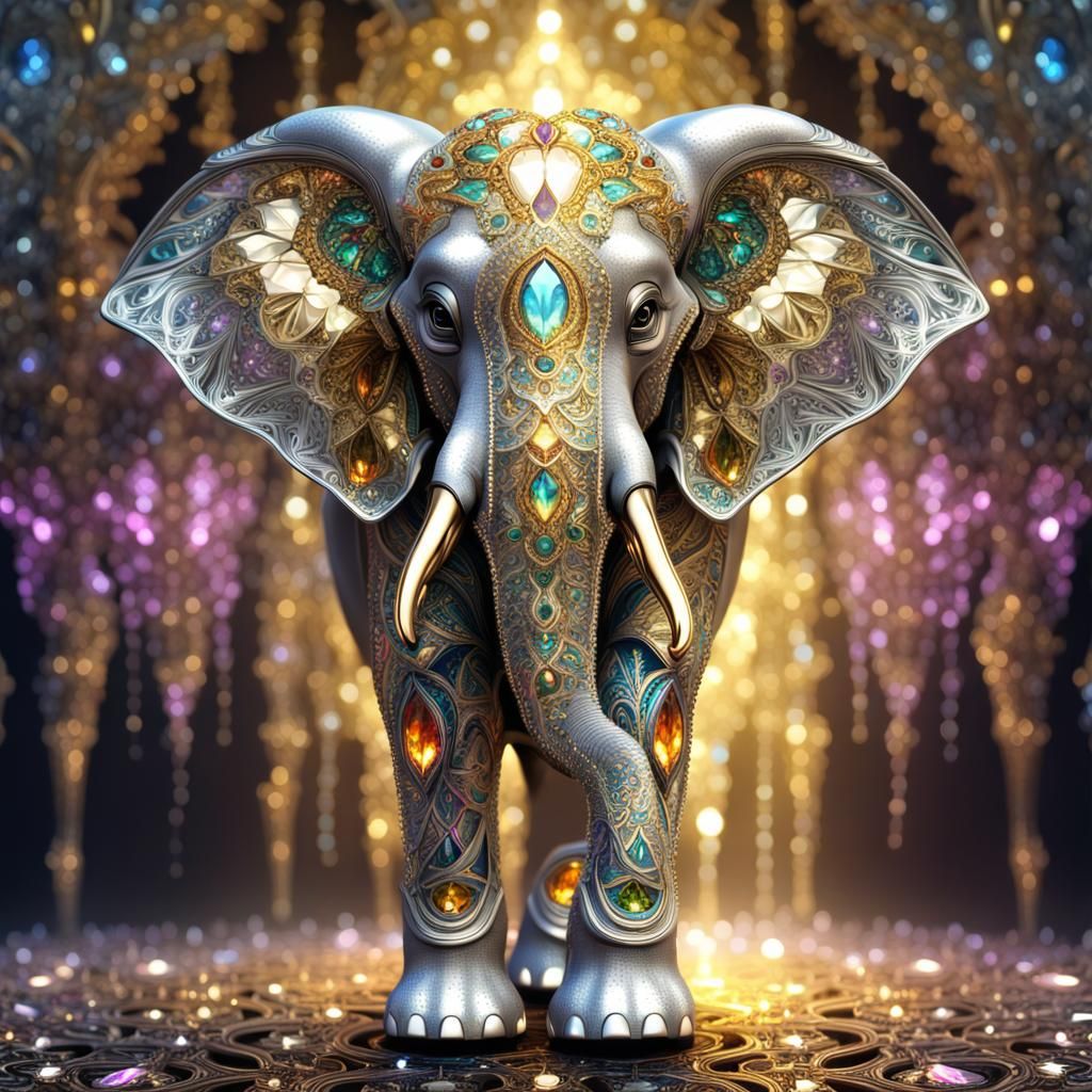 Sparkly Crystal Elephant Digital Oil Painting