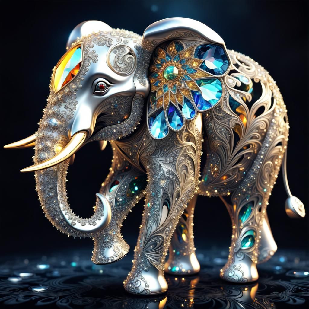 Sparkling Crystal Elephant in Digital Oil Painting Style