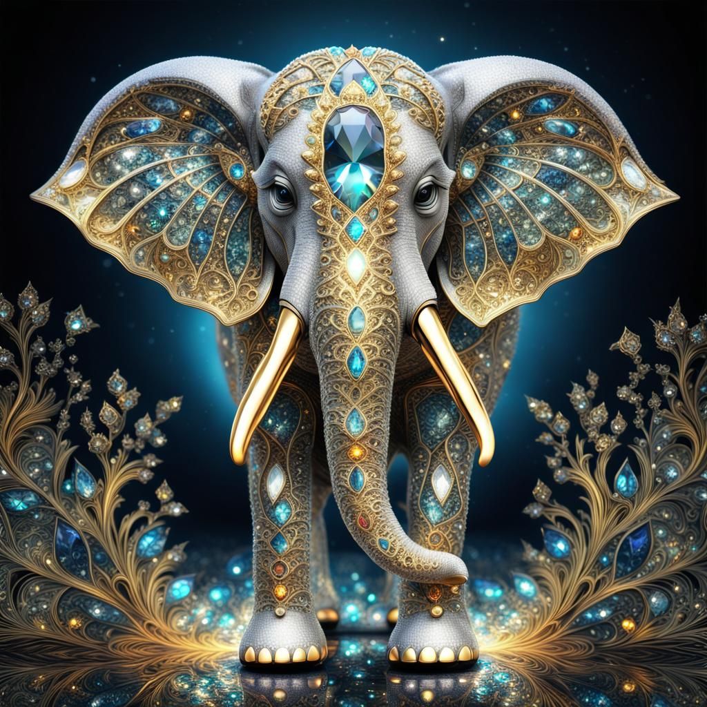 Sparkly Crystal Elephant Digital Oil Painting