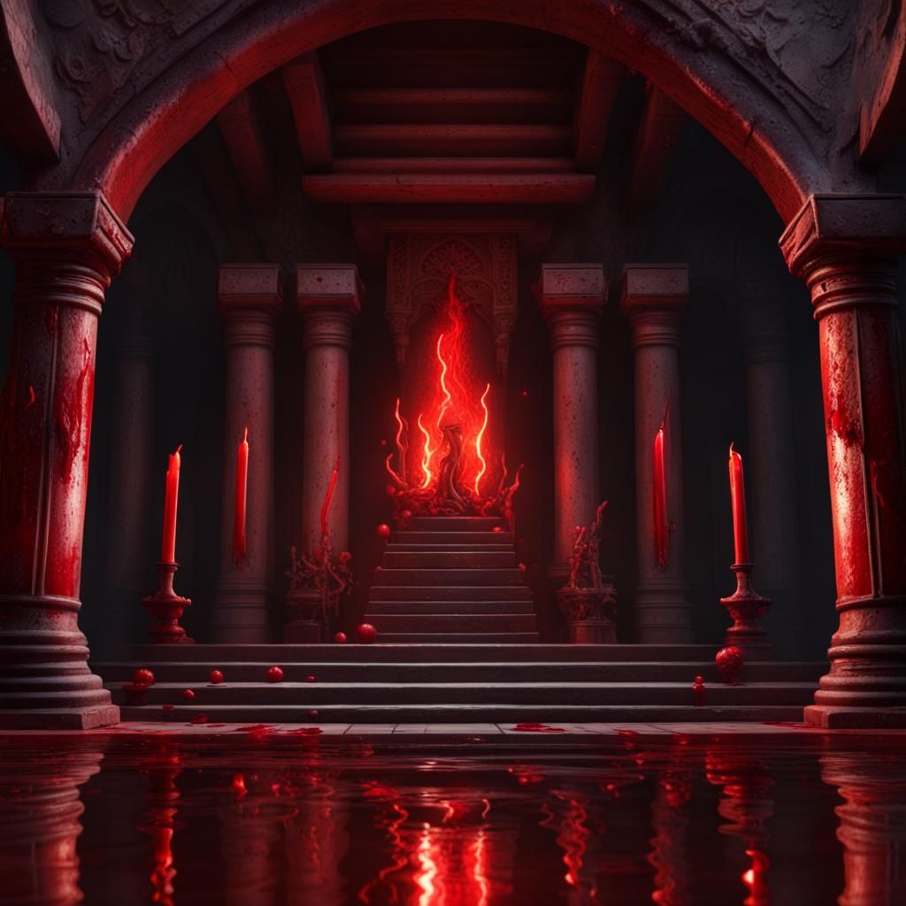 Dark Fantasy Temple with Sacrificial Altar