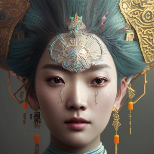 Majestic Chinese Princess Portrait in Mirror Armor