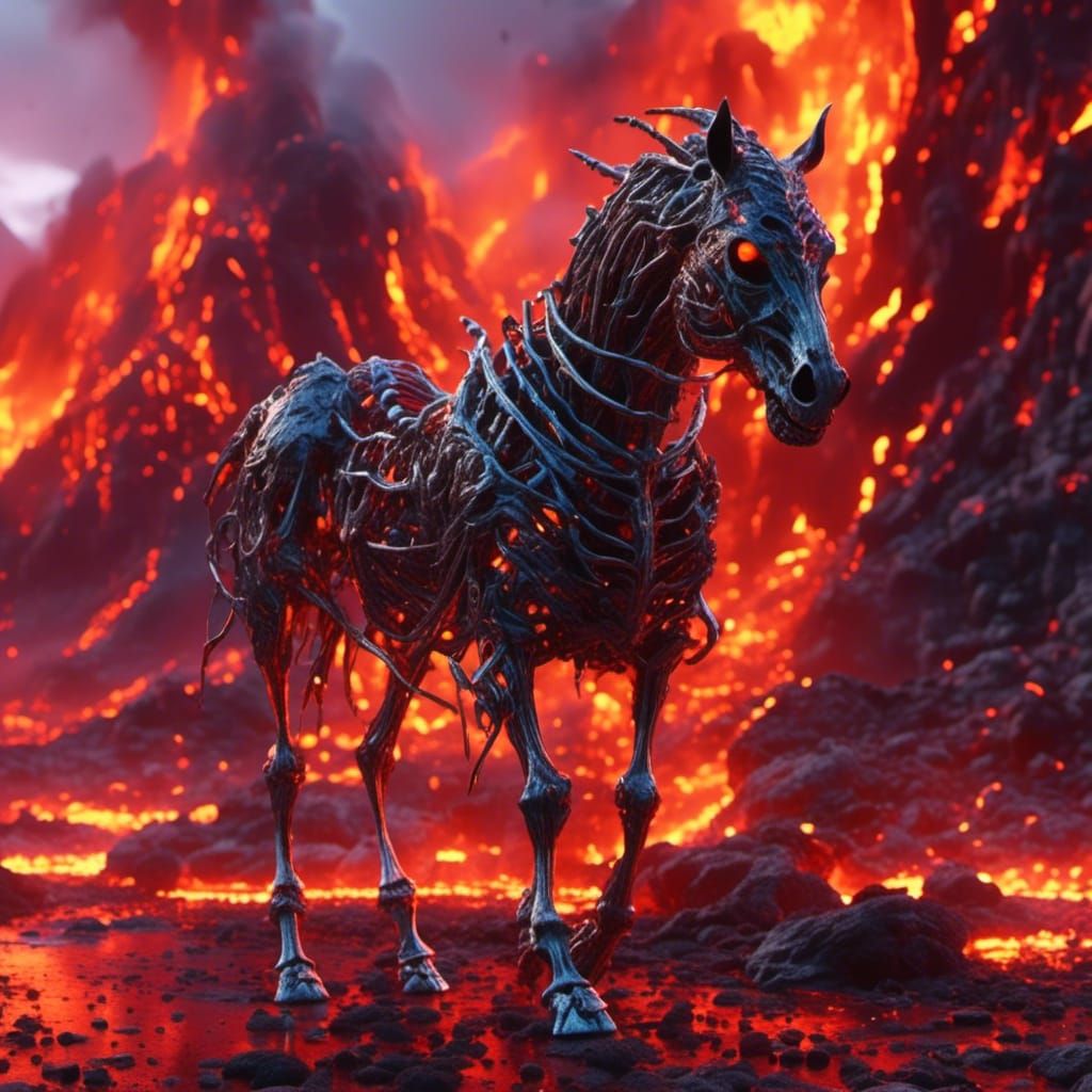 Skeleton Dragon-Horse Unleashed from Lava