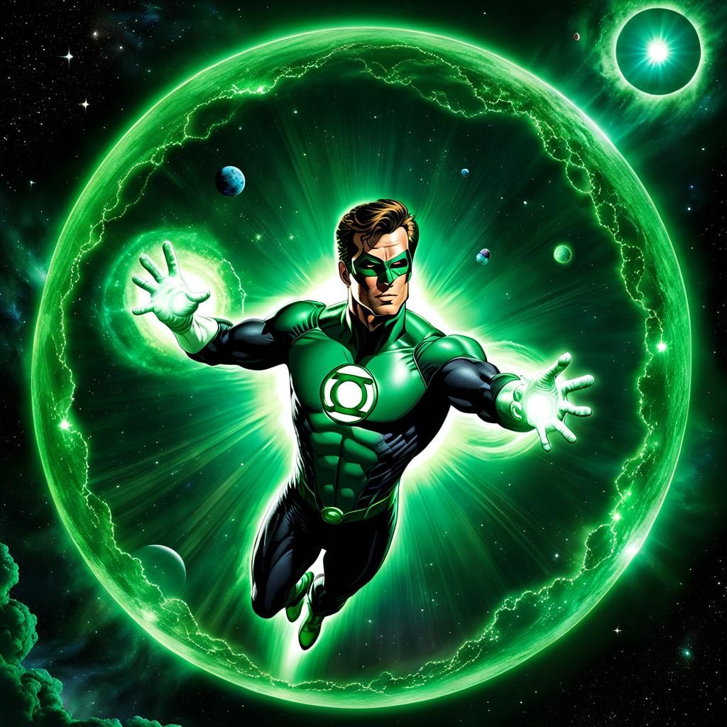 Green Lantern Flies Through Space in Retro Style