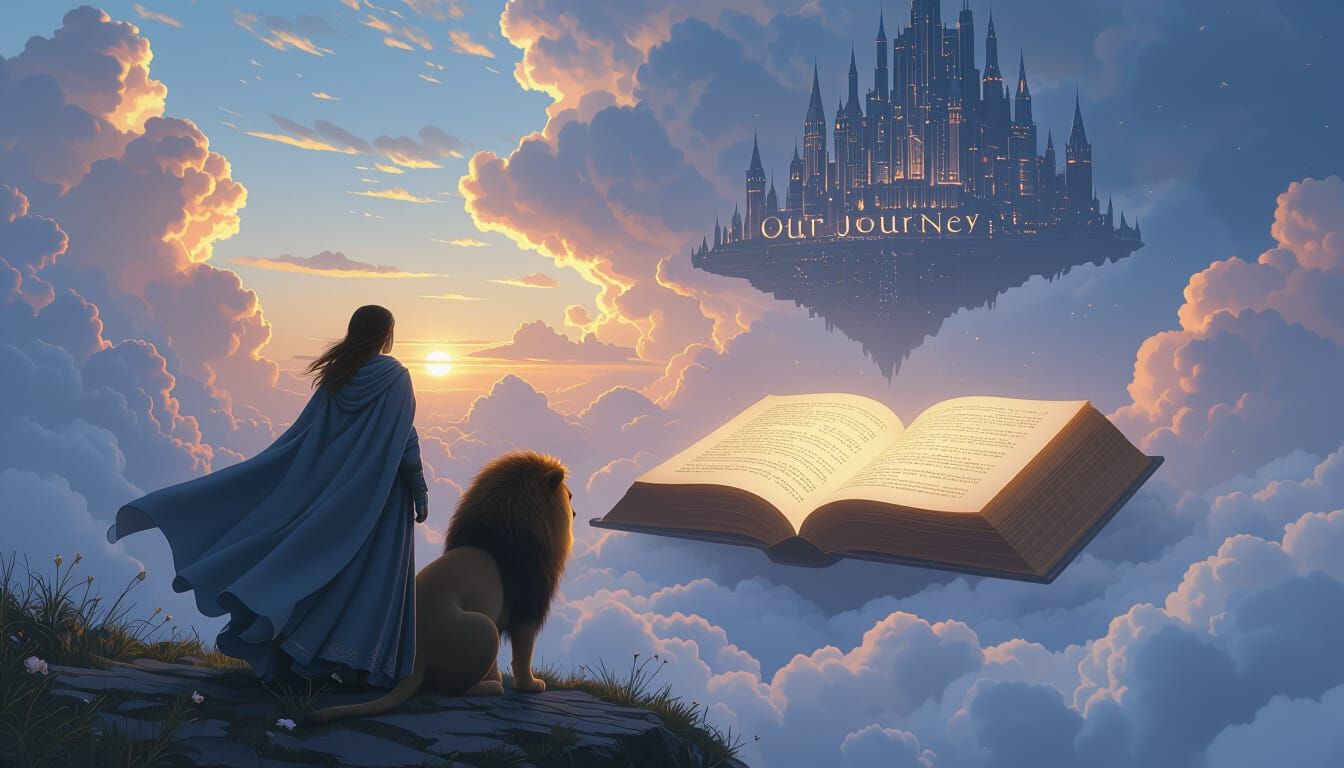 Girl and Lion Discover Cloud Kingdom in Matte Painting