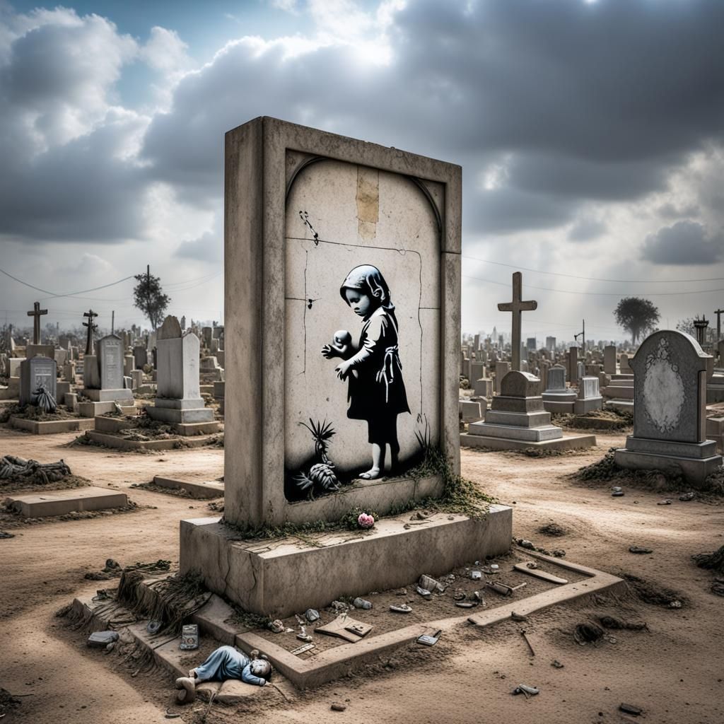 Banksy-Style Art in Gaza Strip: Baby and Graveyard