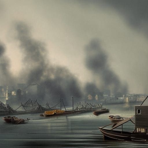 Detailed Matte Painting of a Soot-Covered Waterfront