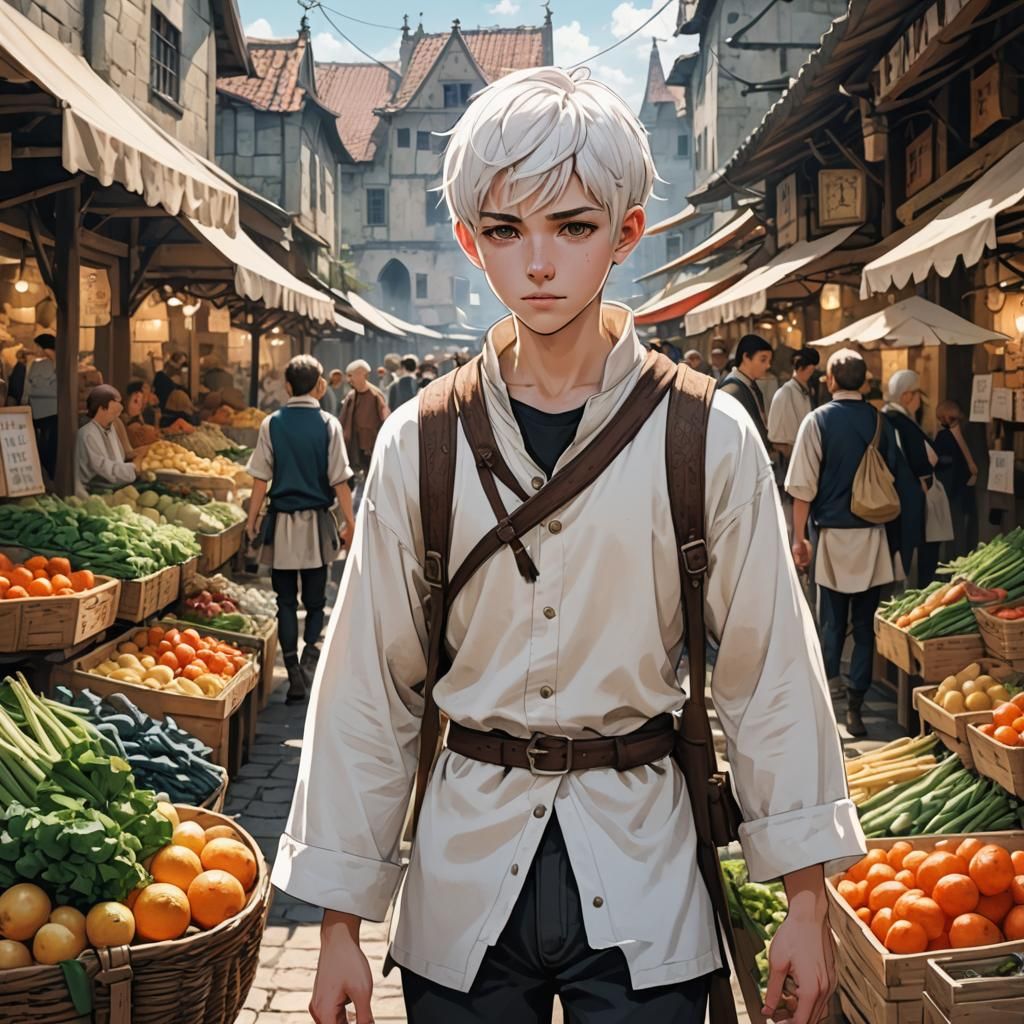 Medieval Noble Boy with Pixie Cut in Anime Style