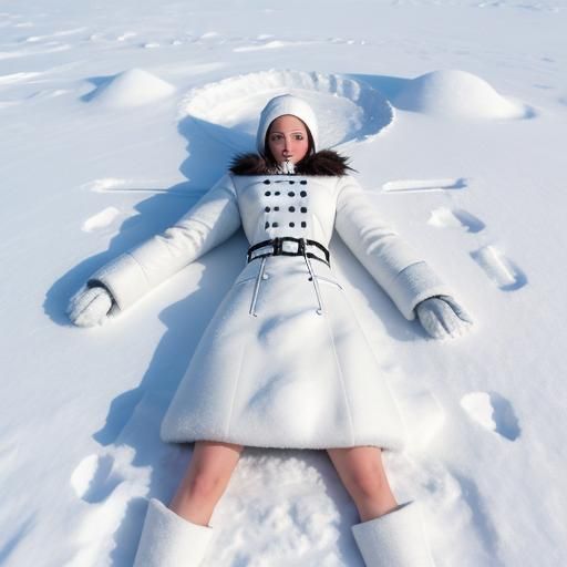 Girl Making Snow Angel in Photorealistic Style