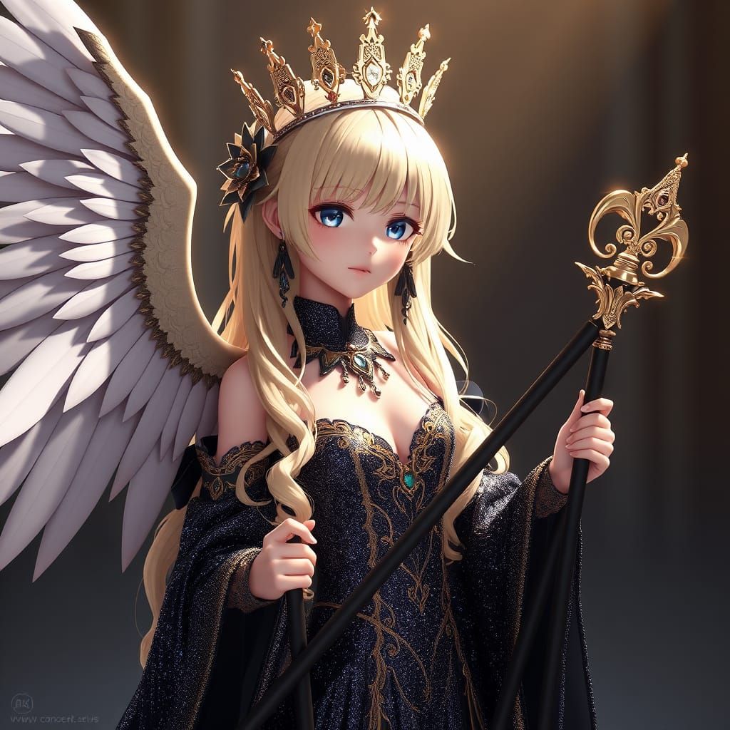 Regal Anime Goddess in Elegant Dark Gown