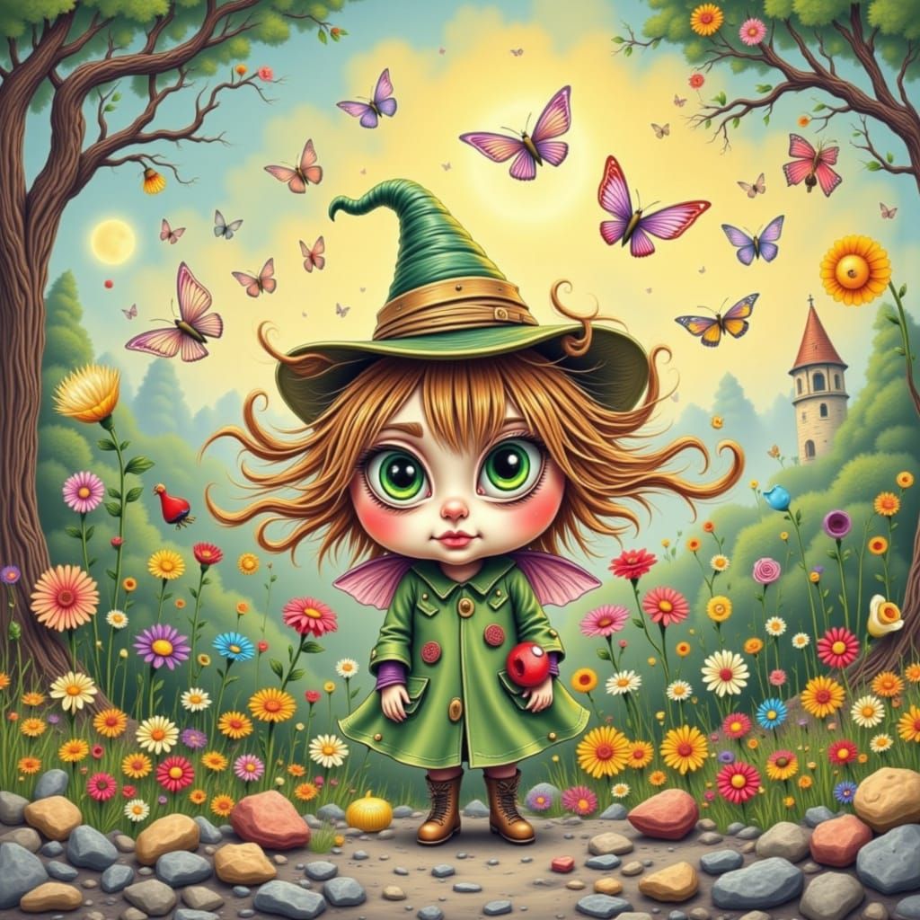 Whimsical Pixie Prankster in Caricature Style