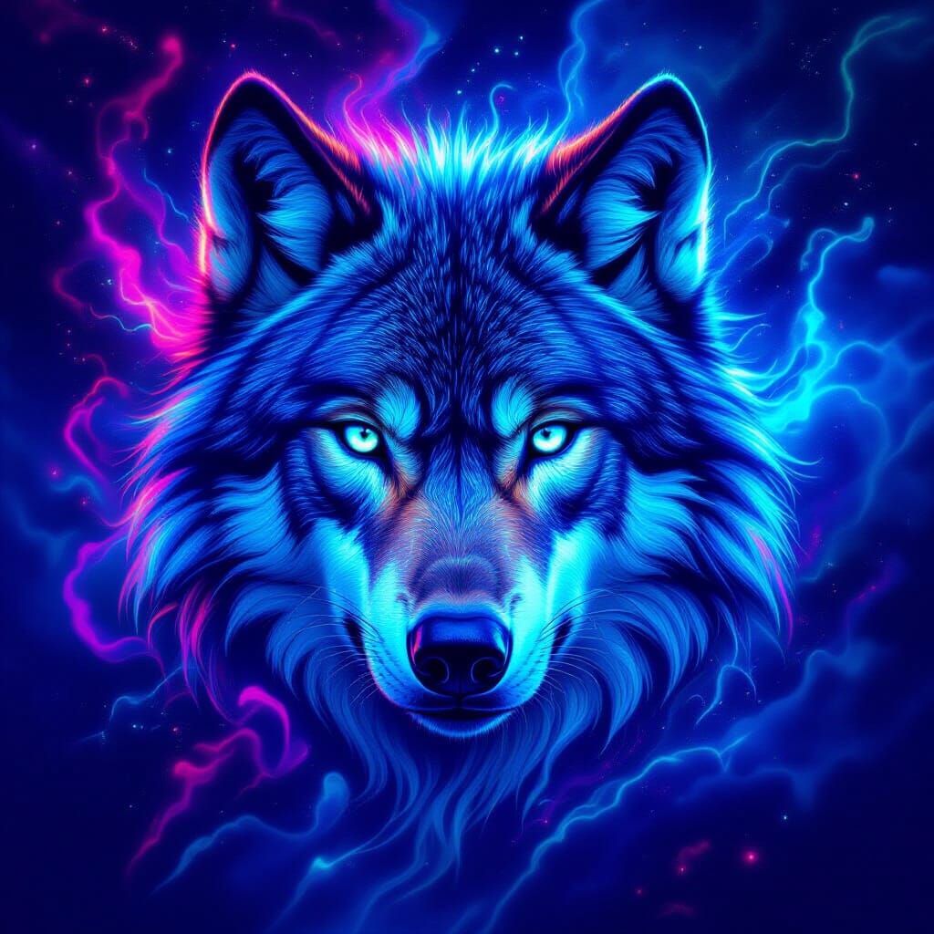Cosmic Wolf Face in Neon Colors