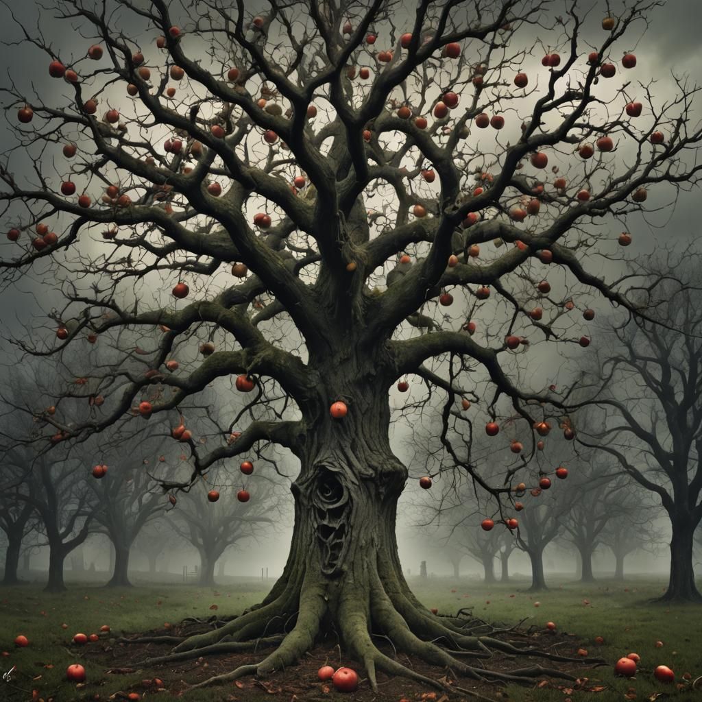 Sinister Haunted Apple Tree Fantasy Art