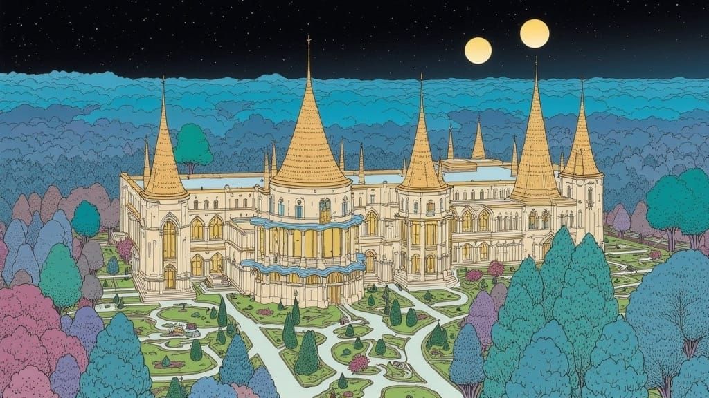 Art Nouveau Mental Hospital by Moebius, Retro-Futuristic Sty...