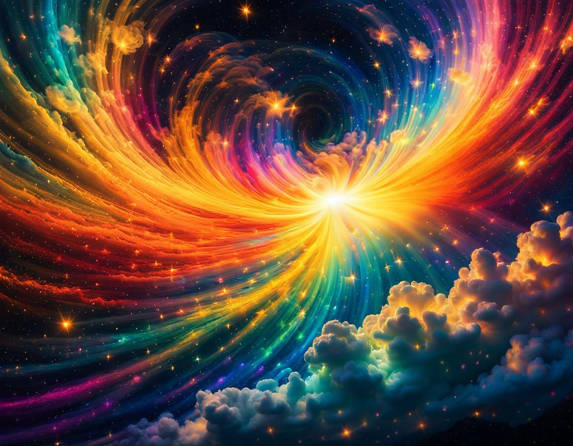 Impressionist Rainbow Galaxy with Marshmallow Comets