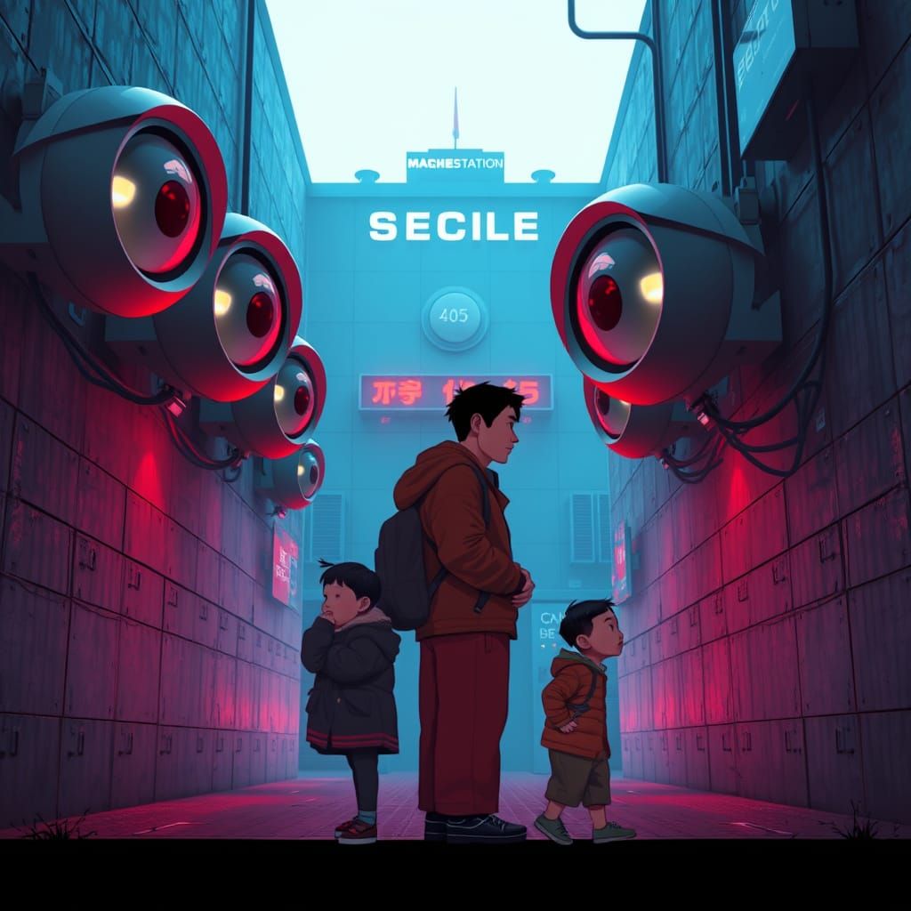 Dystopian Surveillance State: Pixel Art in Futuristic City