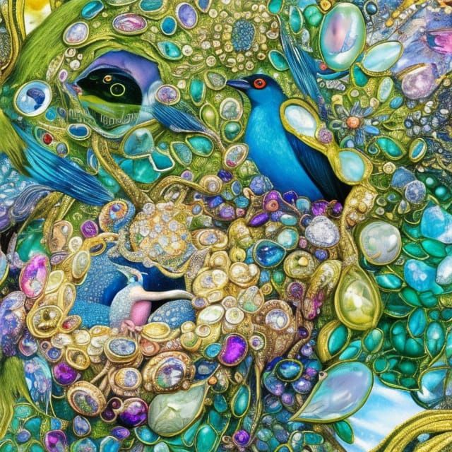 Magpie's Nest with Jewels in Fairytale Style