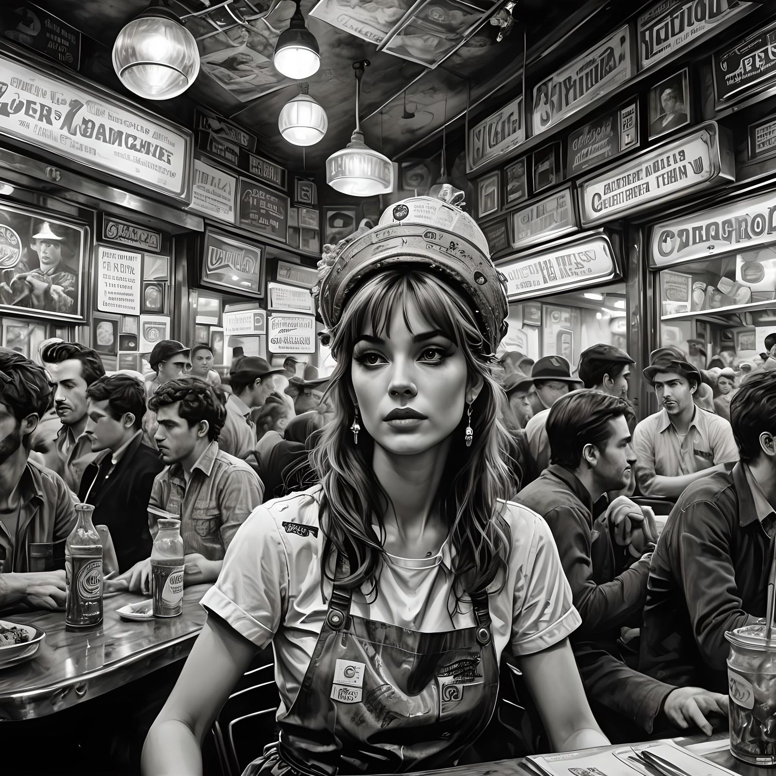 Hyperrealistic 60s Diner Illustration in Ink and Watercolor