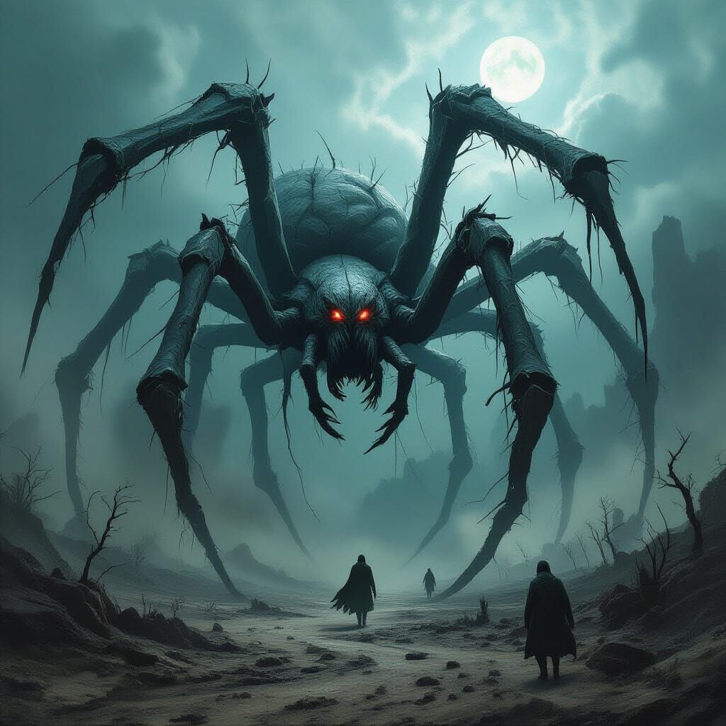 Eldritch Spider Creature in Lovecraftian Wasteland