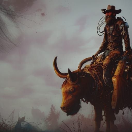 Steampunk Cowboy Portrait in Wasteland, Photorealistic Art