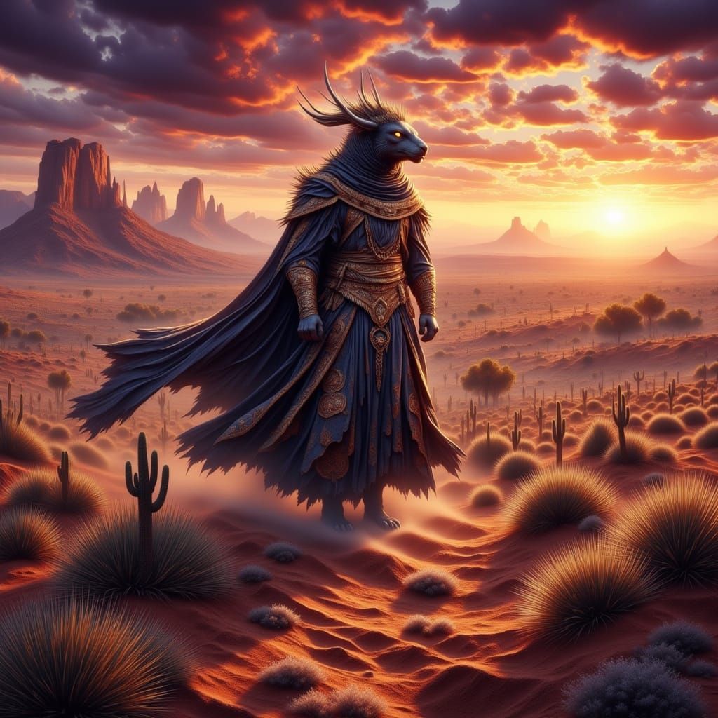 Majestic Desert Beast in Vibrant Sunset, in Super Hyperreali...